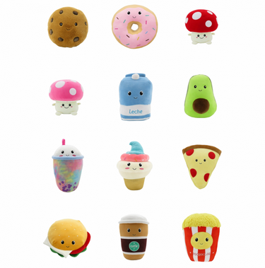 WO68127S  PELUCHES ALIMENTOS  SOLO HAMBURGUESA PIZZA CAFE HONGO ROSA Y ROJO